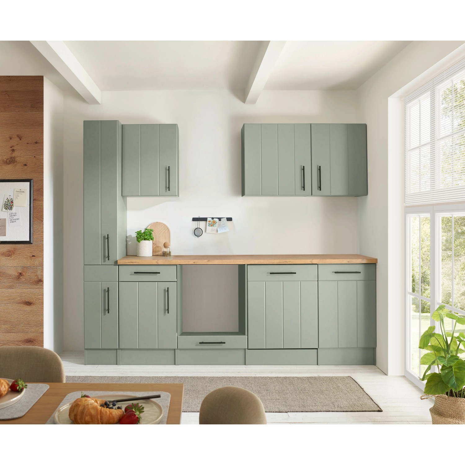 Respekta Kuchyně Anton zelená/dub divoký 250 cm-bez el. přístrojů