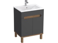 A-Interiéry Koupelnová skříňka Ori A 60 s keramickým umyvadlem 60 cm, antr./dub