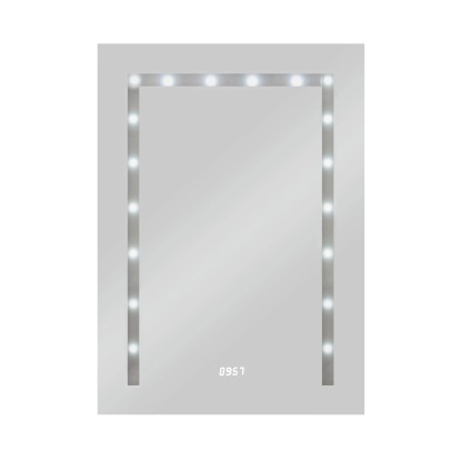 Kristall-Form Osvětlené LED zrcadlo s integrov. hodinami, 70 x 50 cm