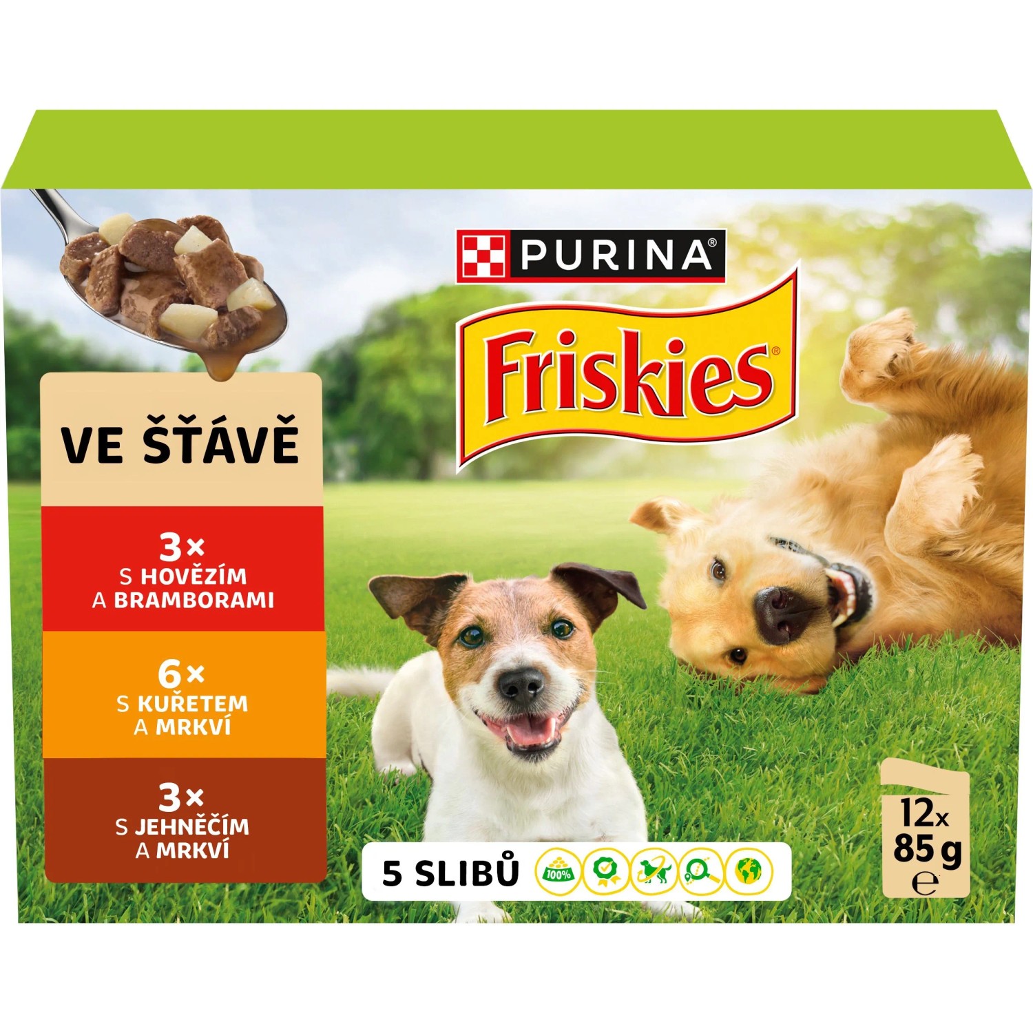 Friskies Adult Kapsičky pro psy hovězí, kuře, jehněčí ve šťávě 12 x 85 g