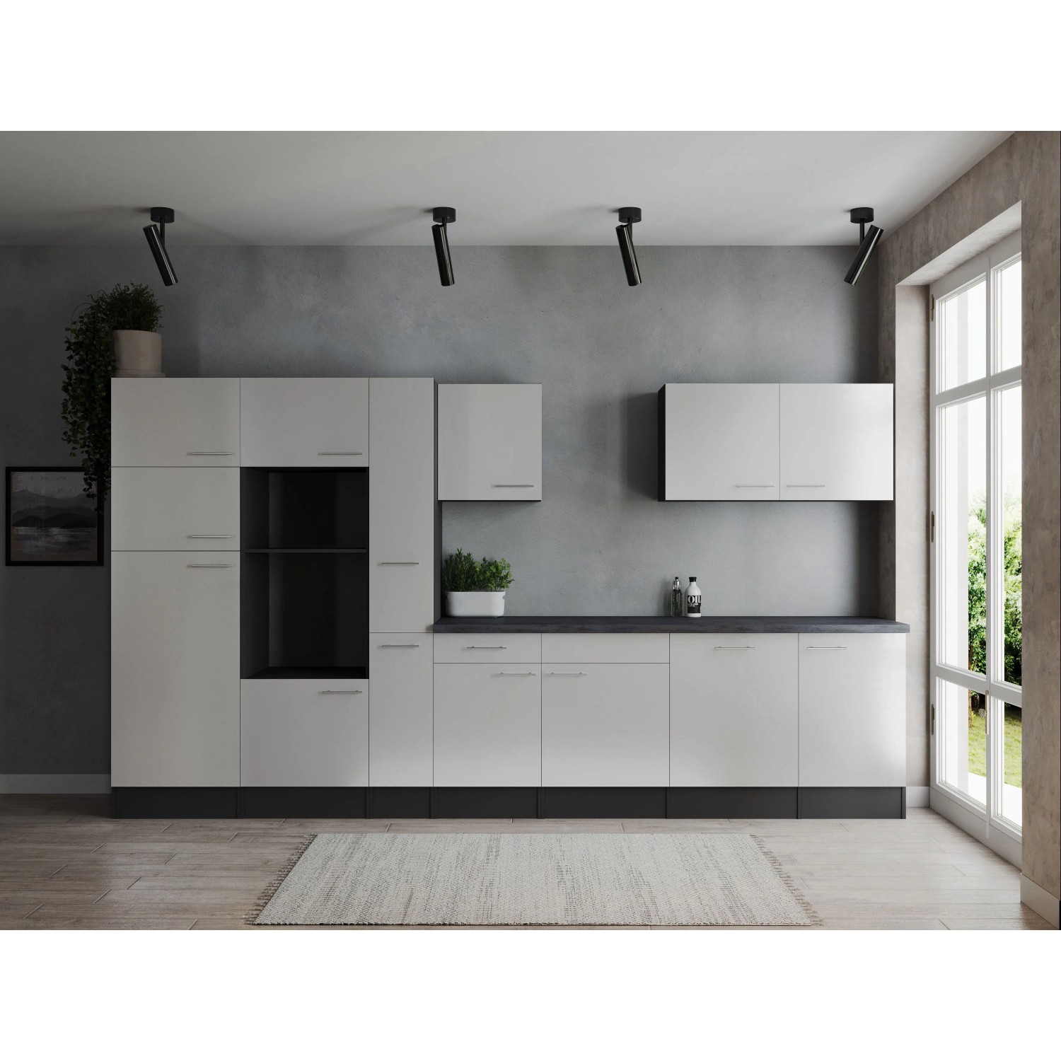 Respekta Kuchyně Oliver bílá/žula 370 cm - bez el. přístrojů