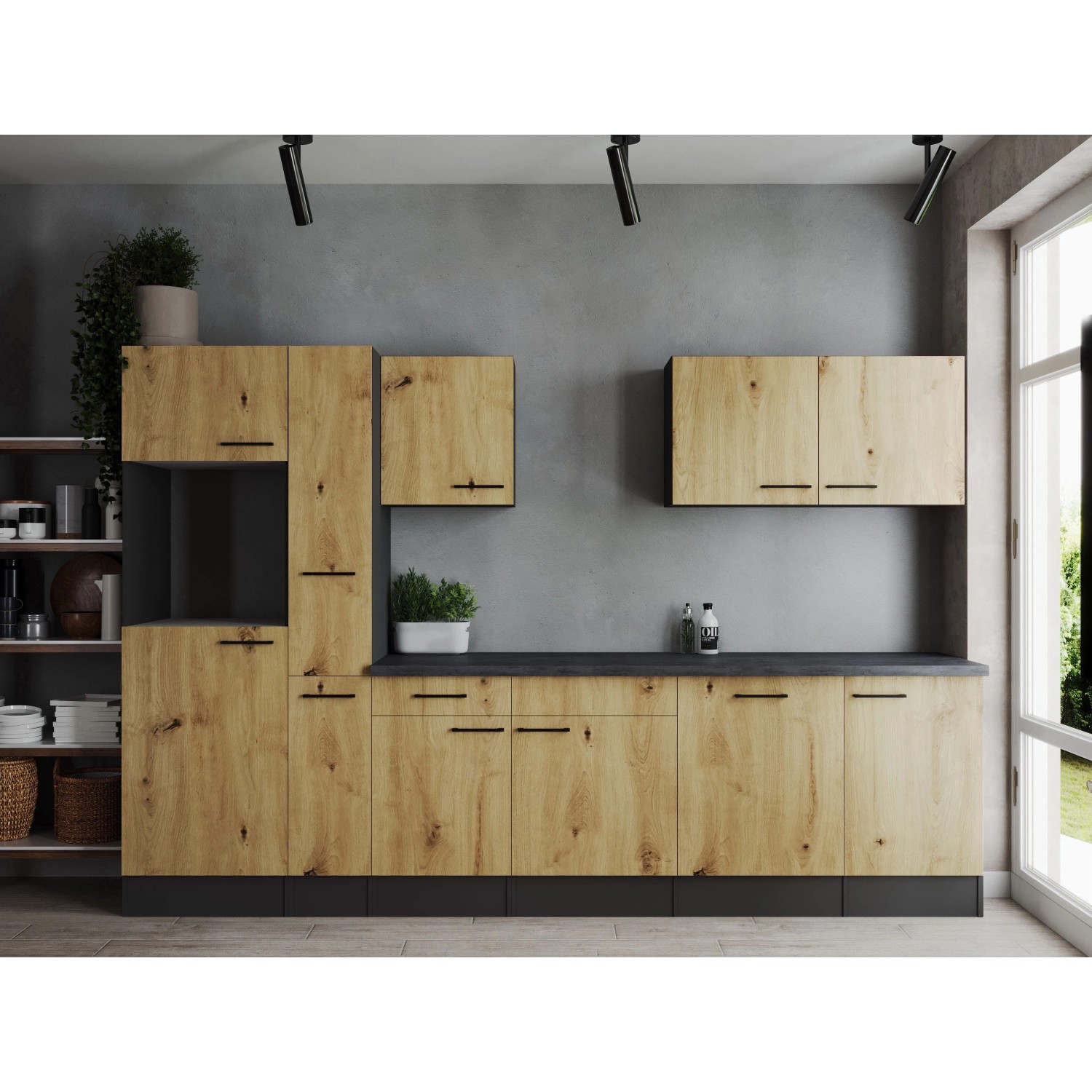 Respekta Kuchyně Oliver dub Artisan/žula 310 cm - bez el. přístrojů