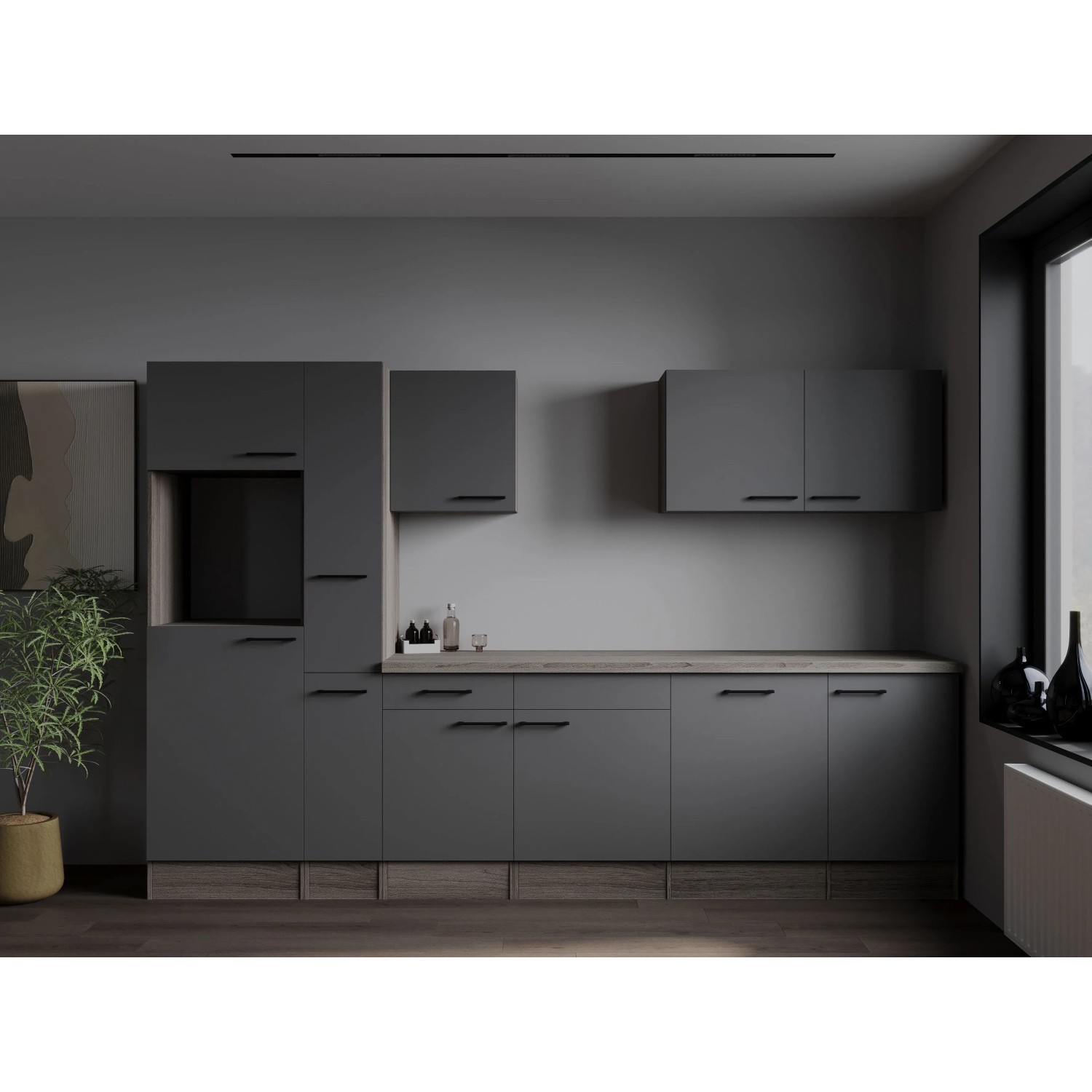 Respekta Kuchyně Oliver šedá matná/dub York 310 cm - bez el. přístrojů