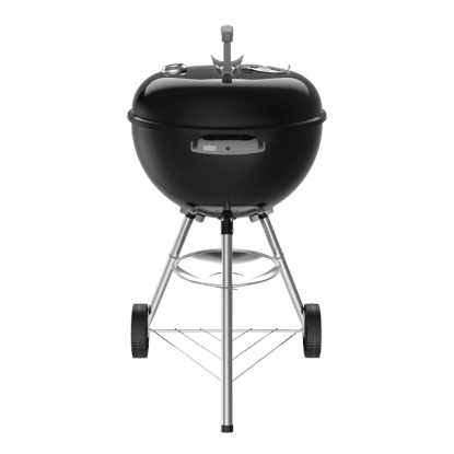 Černý gril na dřevěné uhlí Weber Bar-B Kettle 47 cm s teploměrem ve víku a popelníkem.