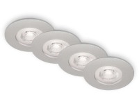 BRILO Vestavné LED svítidlo Kulana, stmív., 4,9 W, matný chrom, 4 ks, 9 x 2,5 cm BRILO Vestavné LED svítidlo Kulana, stmív., 4,9 W, matný chrom, 4 ks, 9 x 2,5 cm