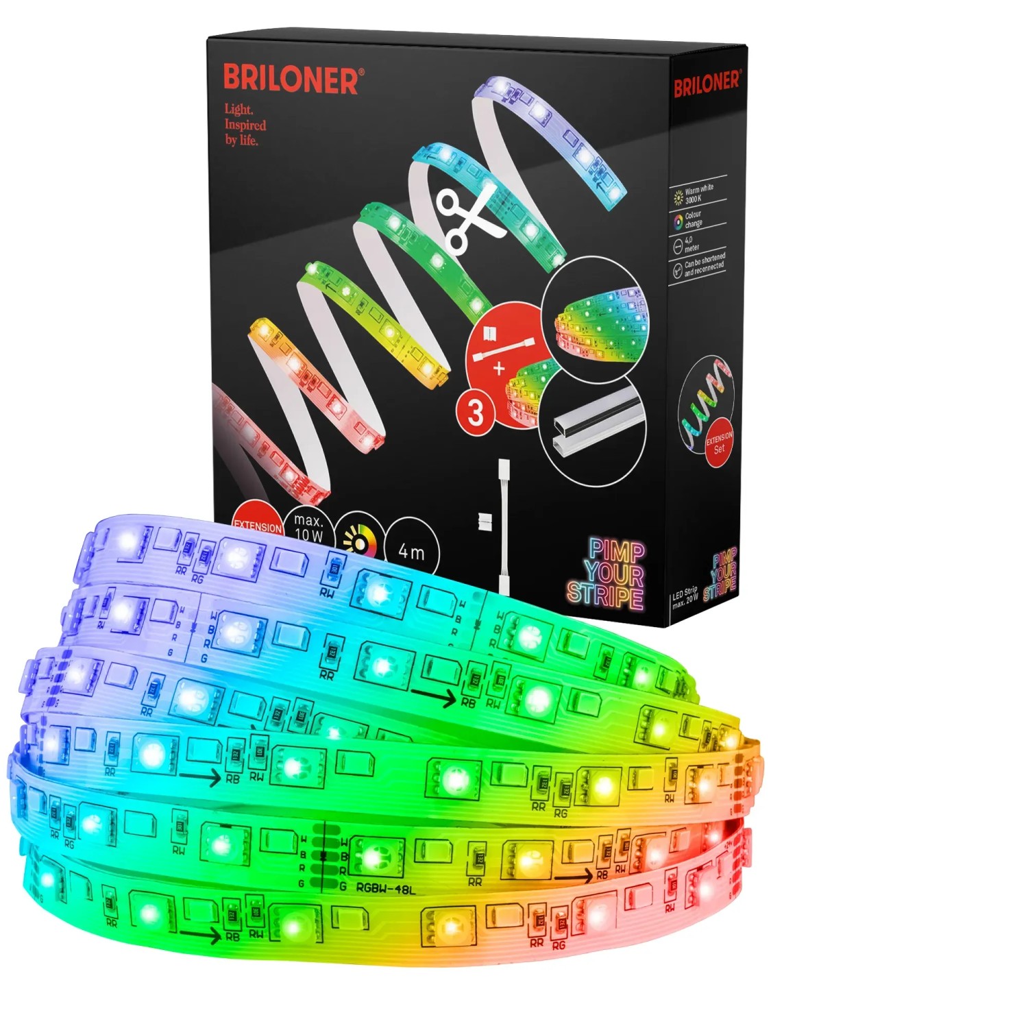 Briloner LED pásek samolepicí RGBW, doplňková sada, 4 m