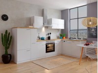 Respekta Kuchyně Malia L bílá/ořech 310 cm-skl.d./kom.digestoř/myčka/lednice