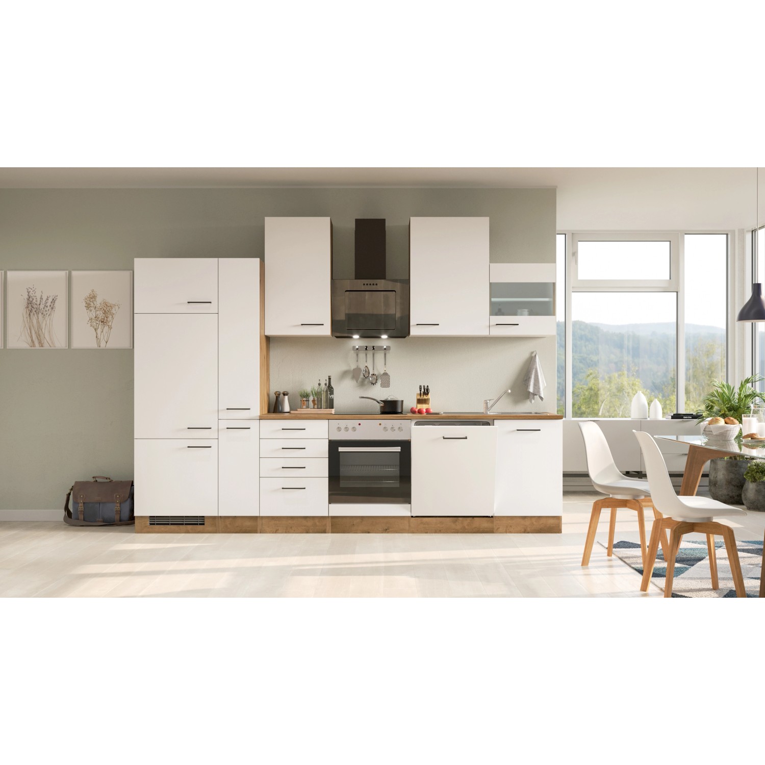 Flex-Well Kuchyně Vintea 310 cm/typ 4-lednice/trouba/varná deska/digestoř/myčka