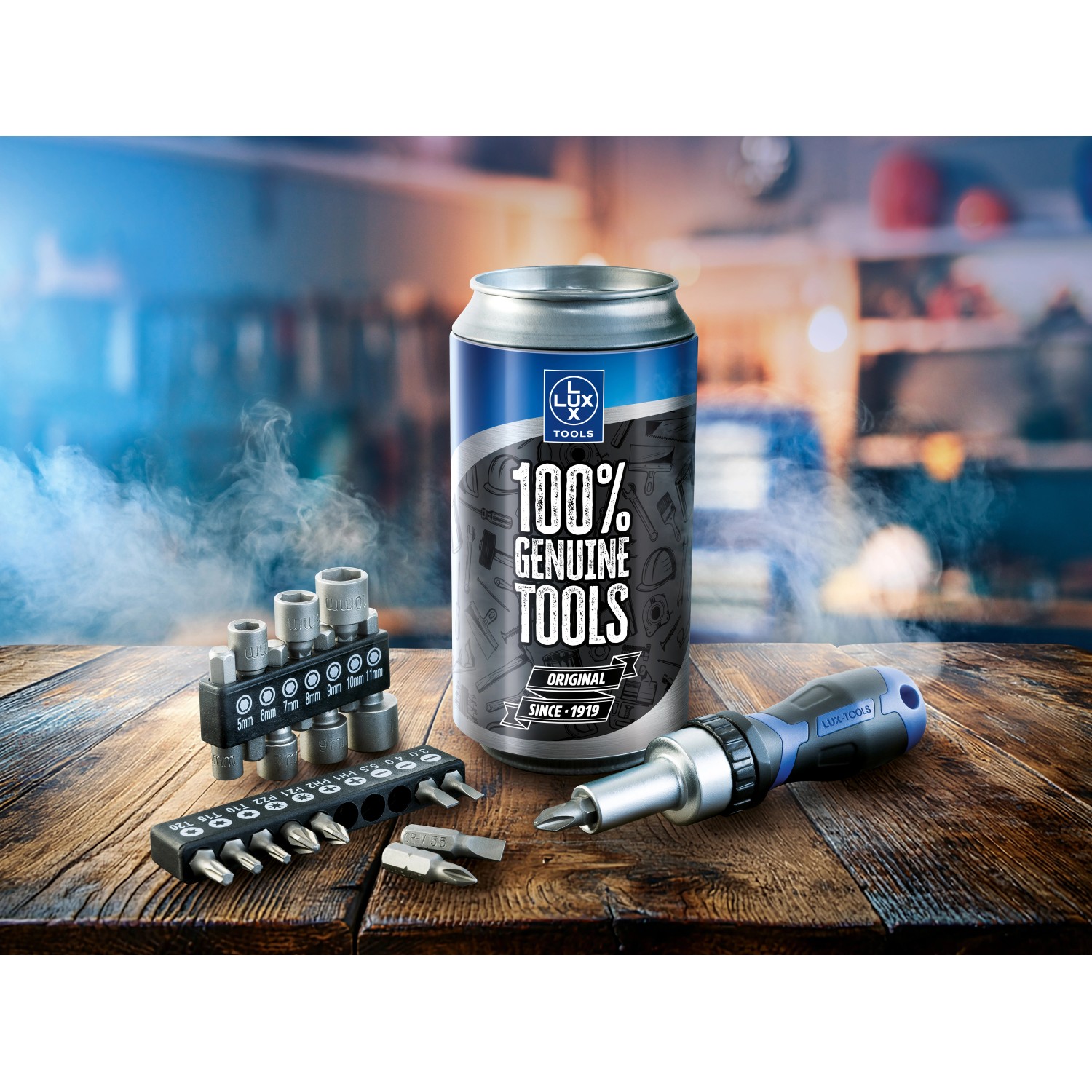 LUX-TOOLS Sada bitů se šroubovákem v plechovce, 18dílná