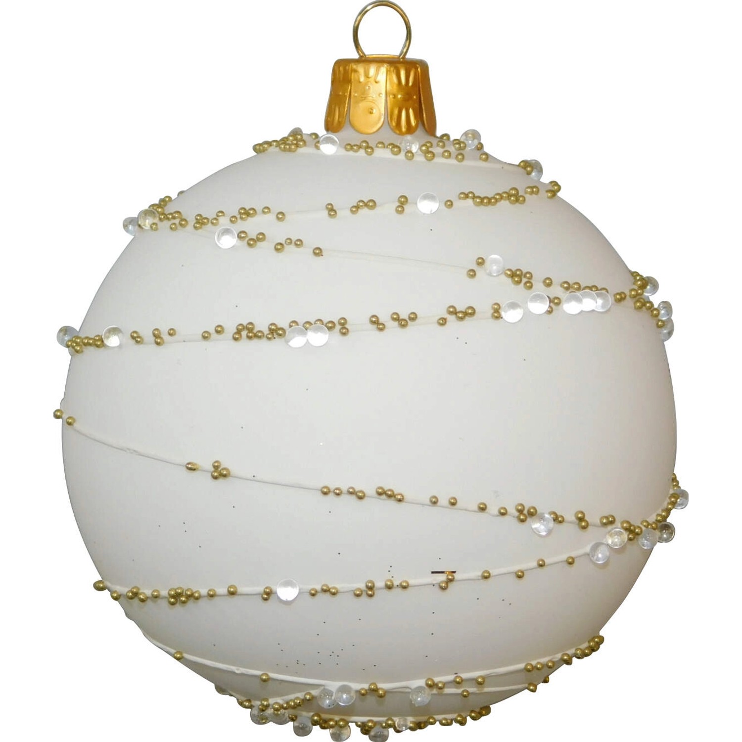 ORNEX Vánoční ozdoba skleněná koule s perličkami, bílá, 8 cm