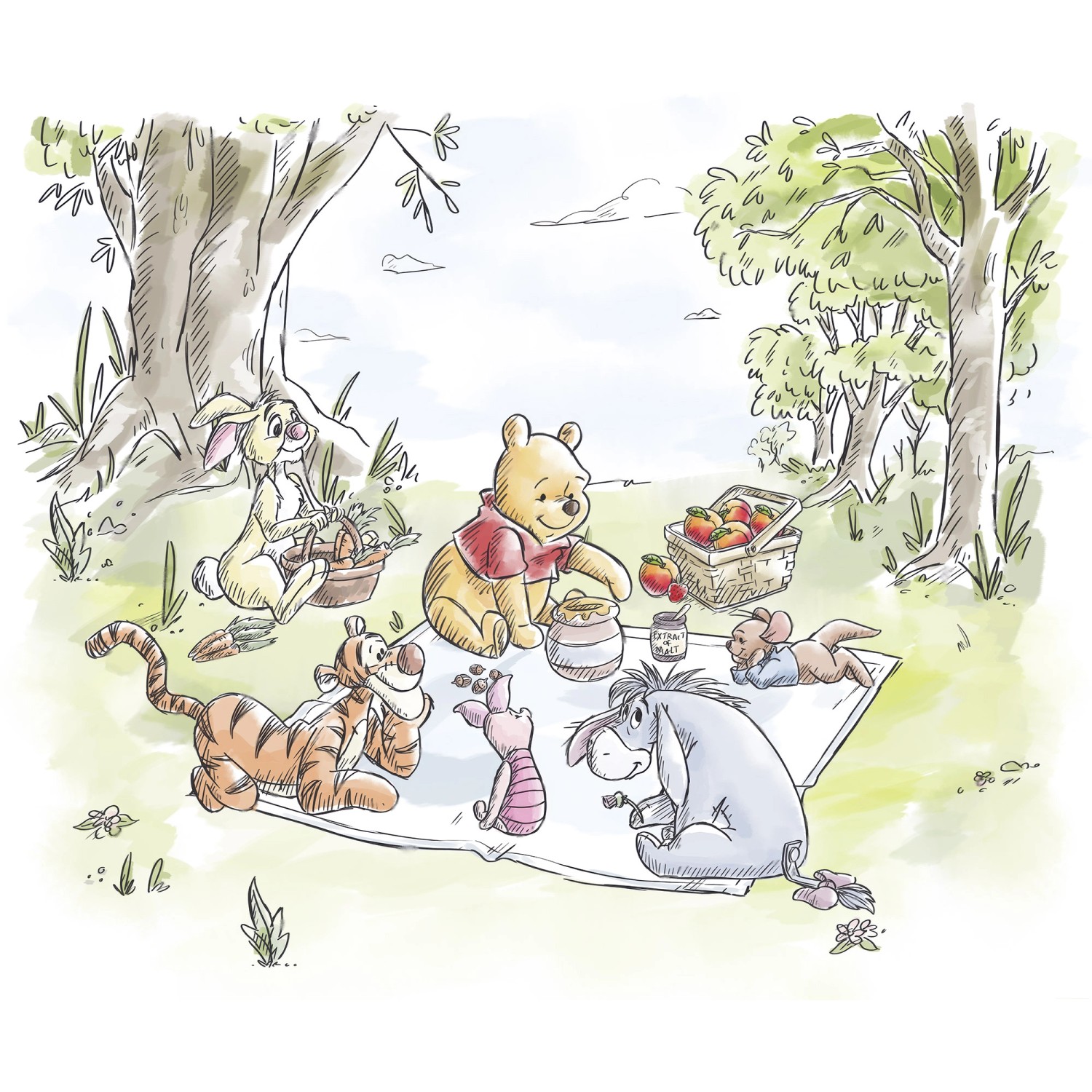 Komar Vliesová fototapeta Disney Winnie The Pooh Nice For Picnics 300 x 250 cm