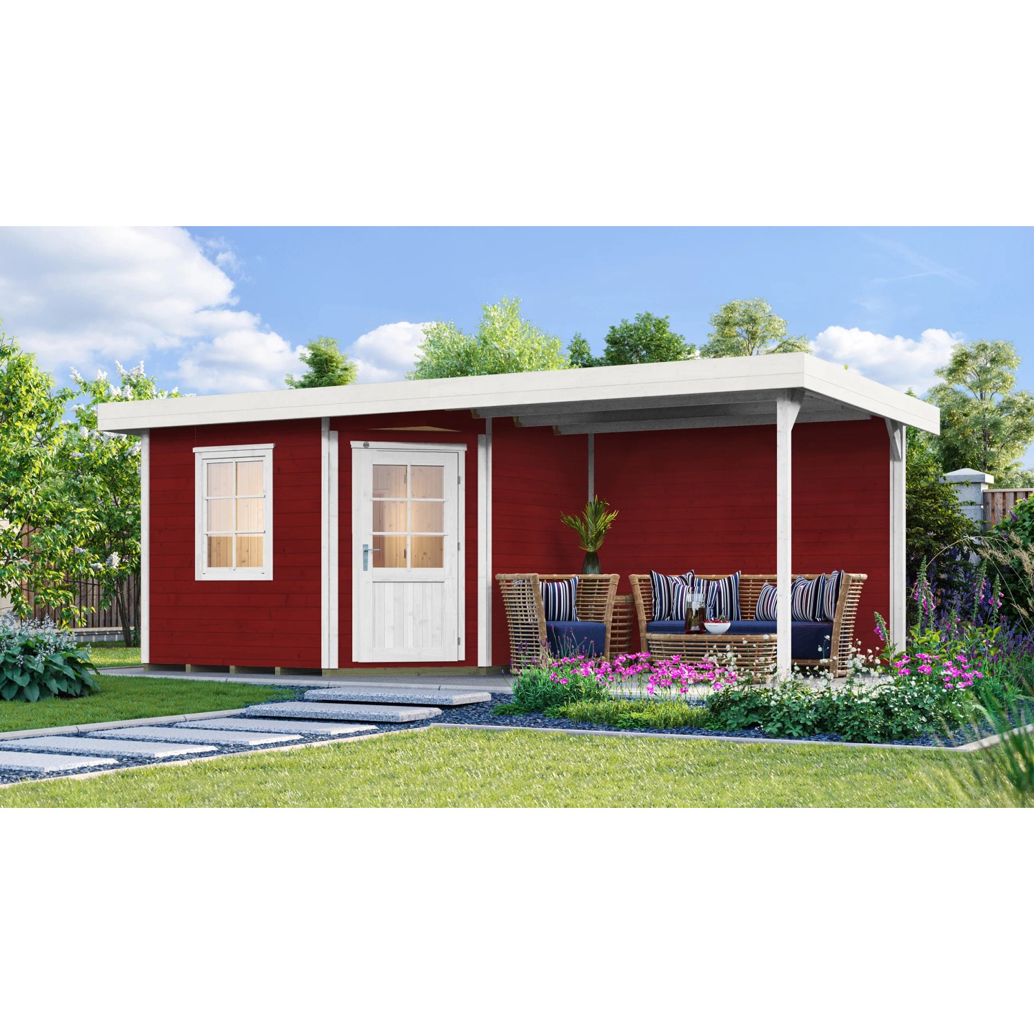 Weka Saunový domek Salo, švédská červená, 648 x 358 x 237 cm + BioAktiv 9 kW