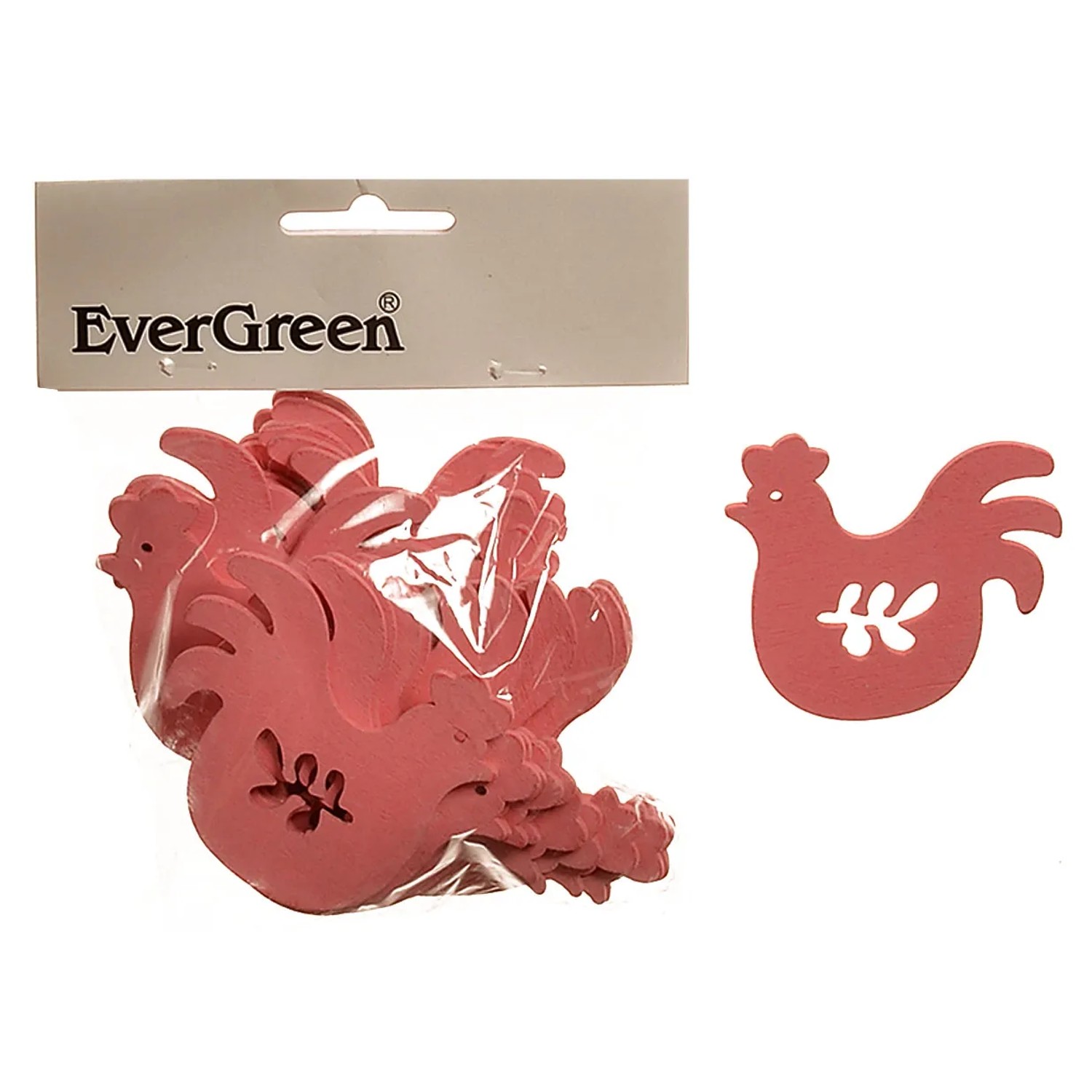 EverGreen Kohoutek dřevěný, růžový, 8 x 3 cm, 20 ks