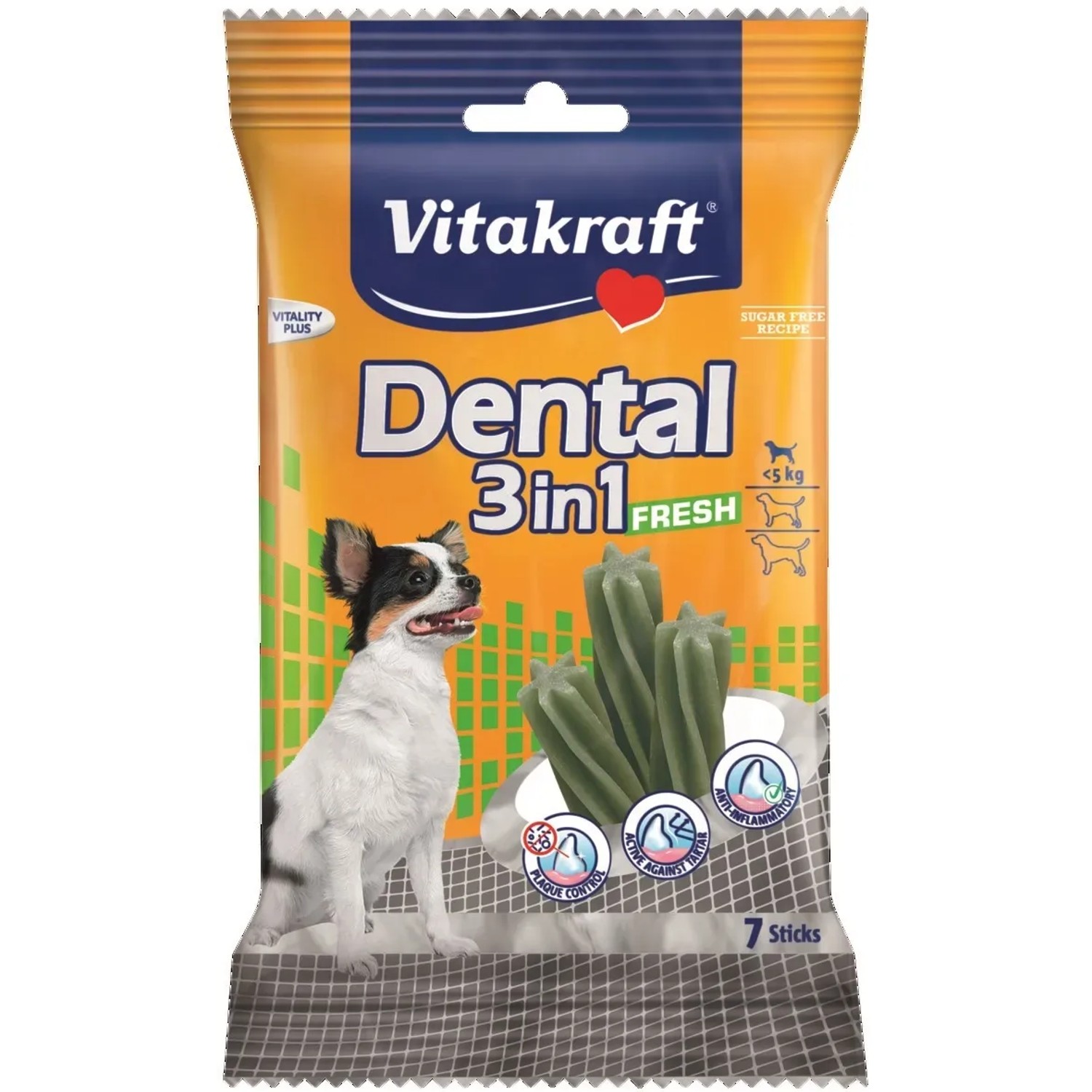 Vitakraft Dentální tyčinka pro psy Dental Sticks Fresh 3v1 XS, 70 g (7 ks)