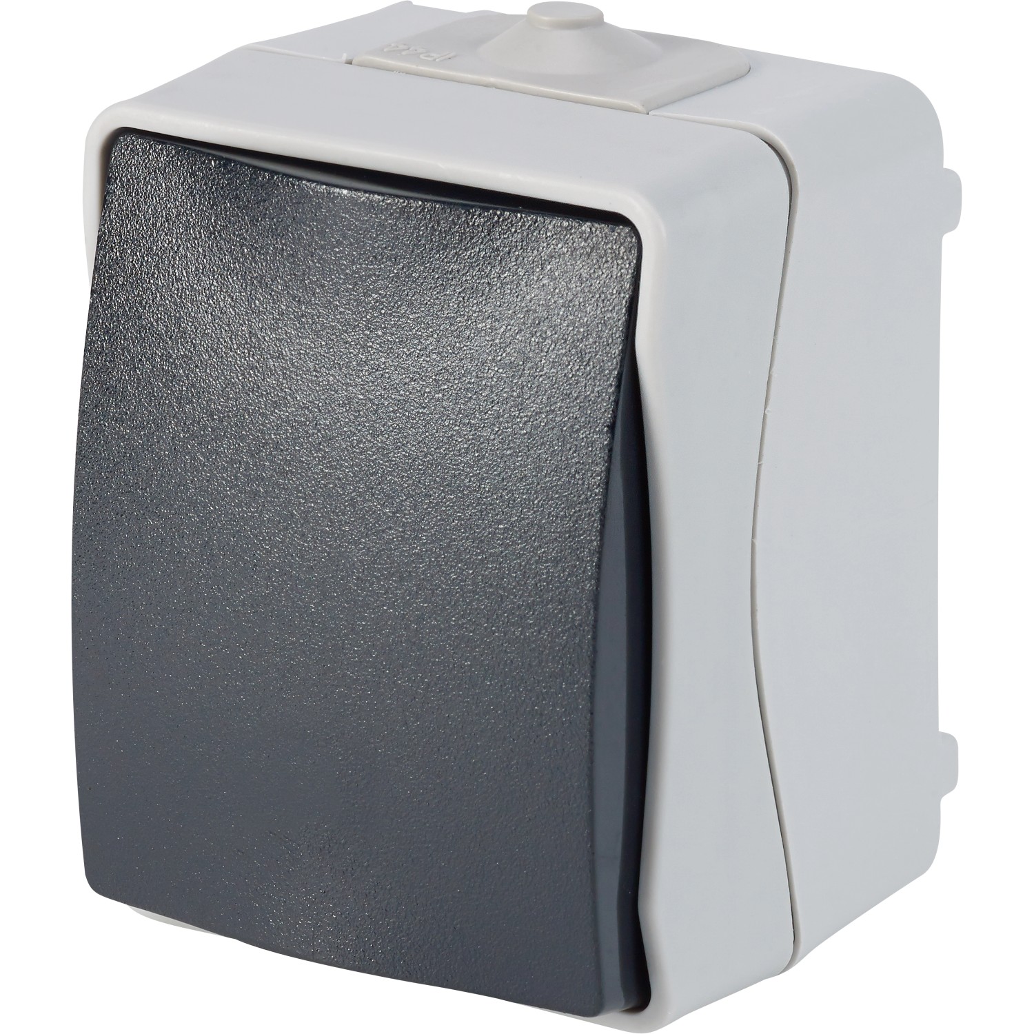 Tlačítkový spínač do vlhkého prostředí IP44, šedý