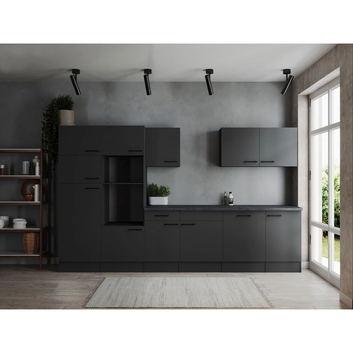 Respekta Kuchyně Oliver šedá matná/žula 340 cm - bez el. přístrojů