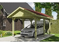 Skan Holz Přístřešek na auto Wallgau zelený, červené šindele, 380 x 500 cm