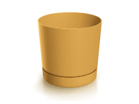 Prosperplast Květináč TUBO P s miskou, hořčicová, pr. 10,8 x 10,9 cm