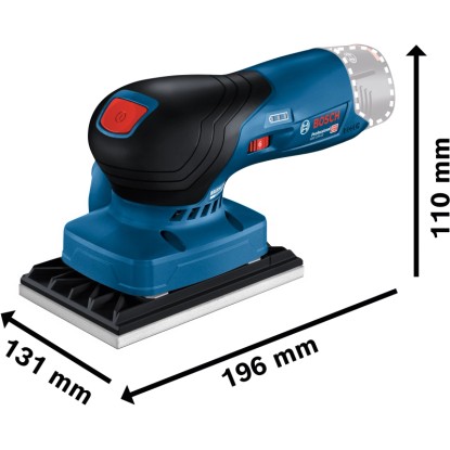 Akumulátorová vibrační bruska Bosch Professional GSS 12V-123, modro-černá, s rozměry.