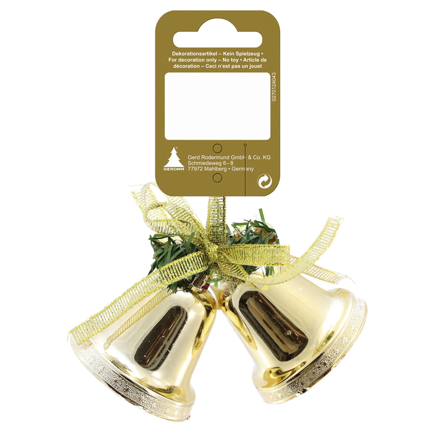 GEROMA Vánoční dekorace zvonečky plastové zlaté 10 x 5 x 8 cm