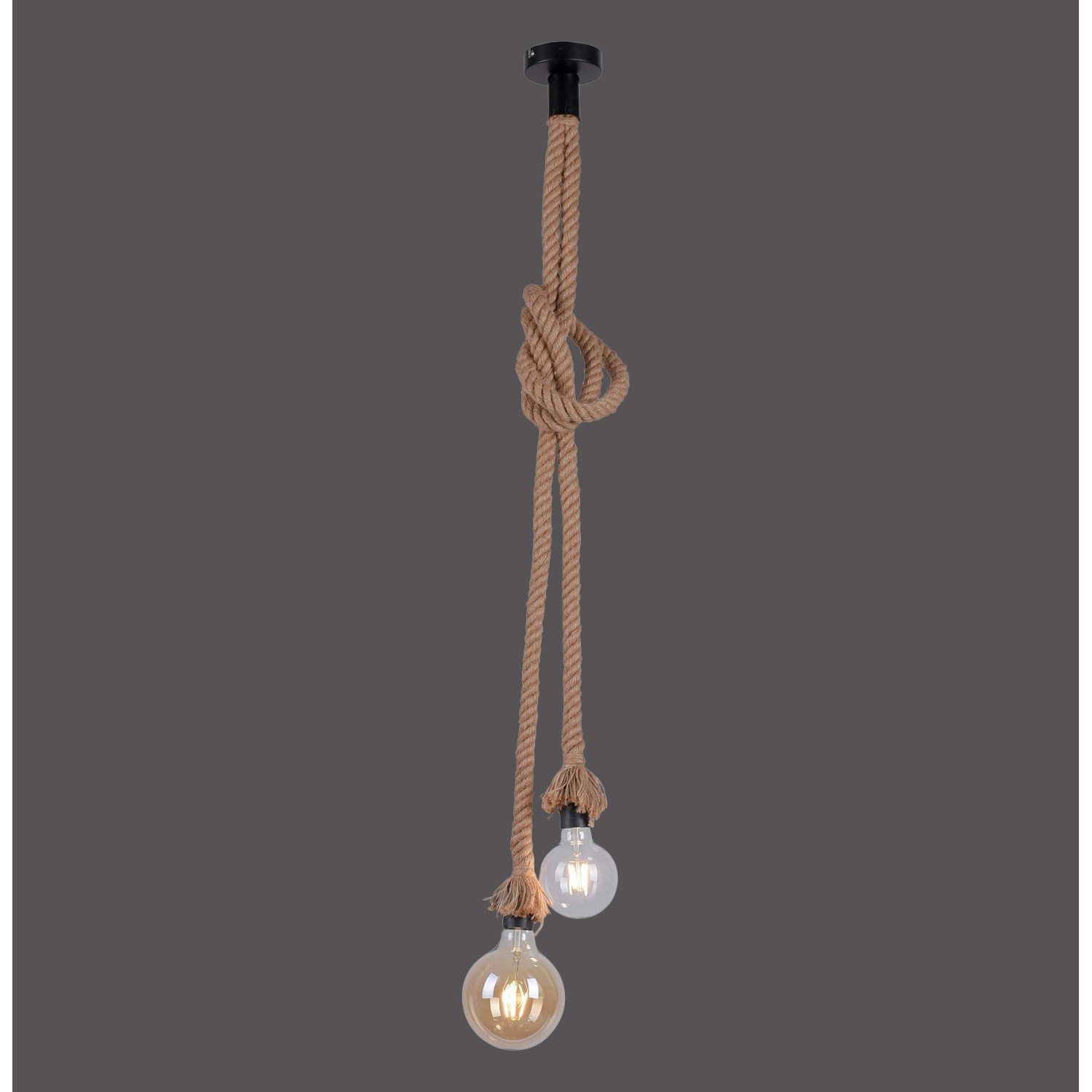 Just Light. Závěsné svítidlo Rope 2bodové, přírodní/černá, pr. 10 x 155 cm