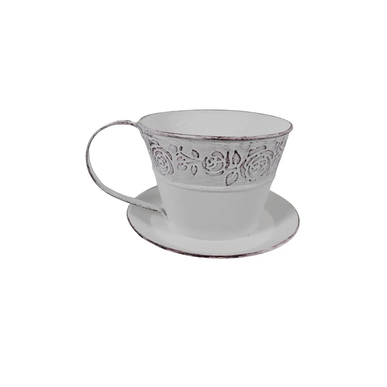 Boltze Kovový květináč ve tvaru šálku s podšálkem Lyuba, pr. 15 x 11 cm