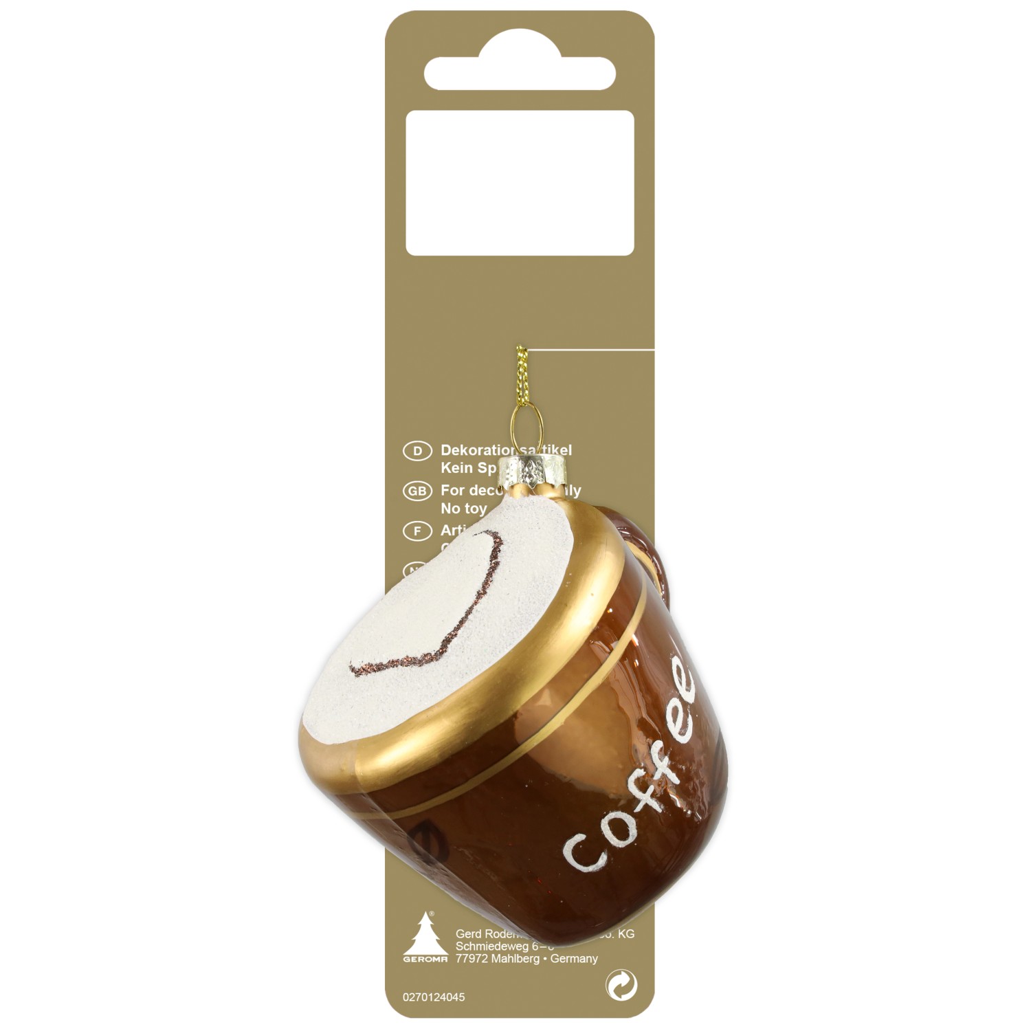 GEROMA Skleněná vánoční ozdoba šálek kávy 7 cm, 1 ks