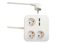 Duwi Prodlužovací kabel PowerSquare, 3 zásuvky, 2x USB, bílý 1,4 m