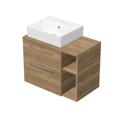 INTEDOOR Koupel.skříň+umyvadlo BEE, úchyt chrom, 80cm, regál vpravo, dub Halifax