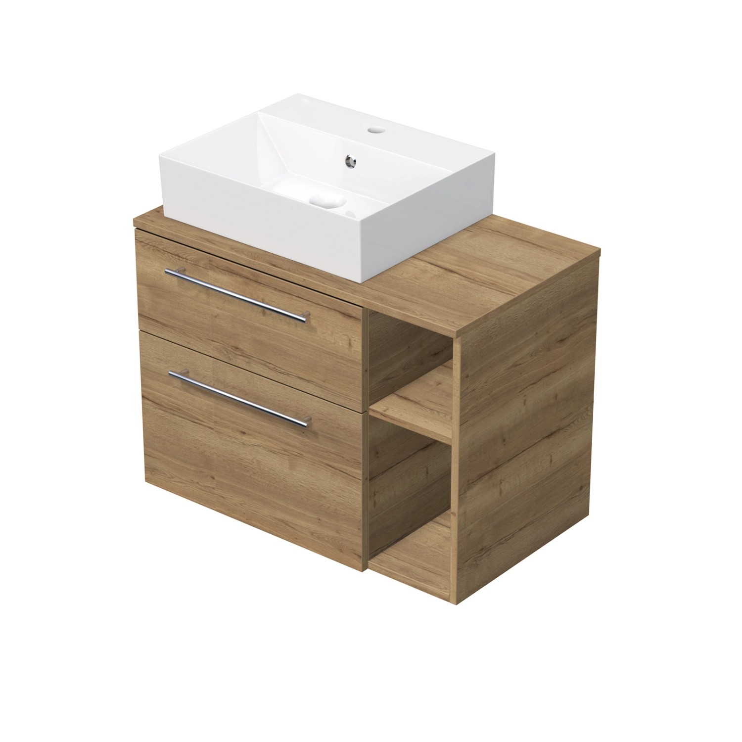 INTEDOOR Koupel.skříň+umyvadlo BEE, úchyt chrom, 80cm, regál vpravo, dub Halifax