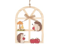 Dřevěná dekorace podzimní okno, 23,5 cm