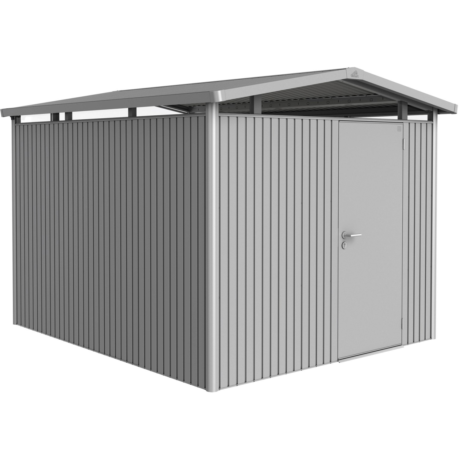 Biohort Plechový domek Panorama P5 stand. dveře, stříbrná, 273 x 318 x 227 cm