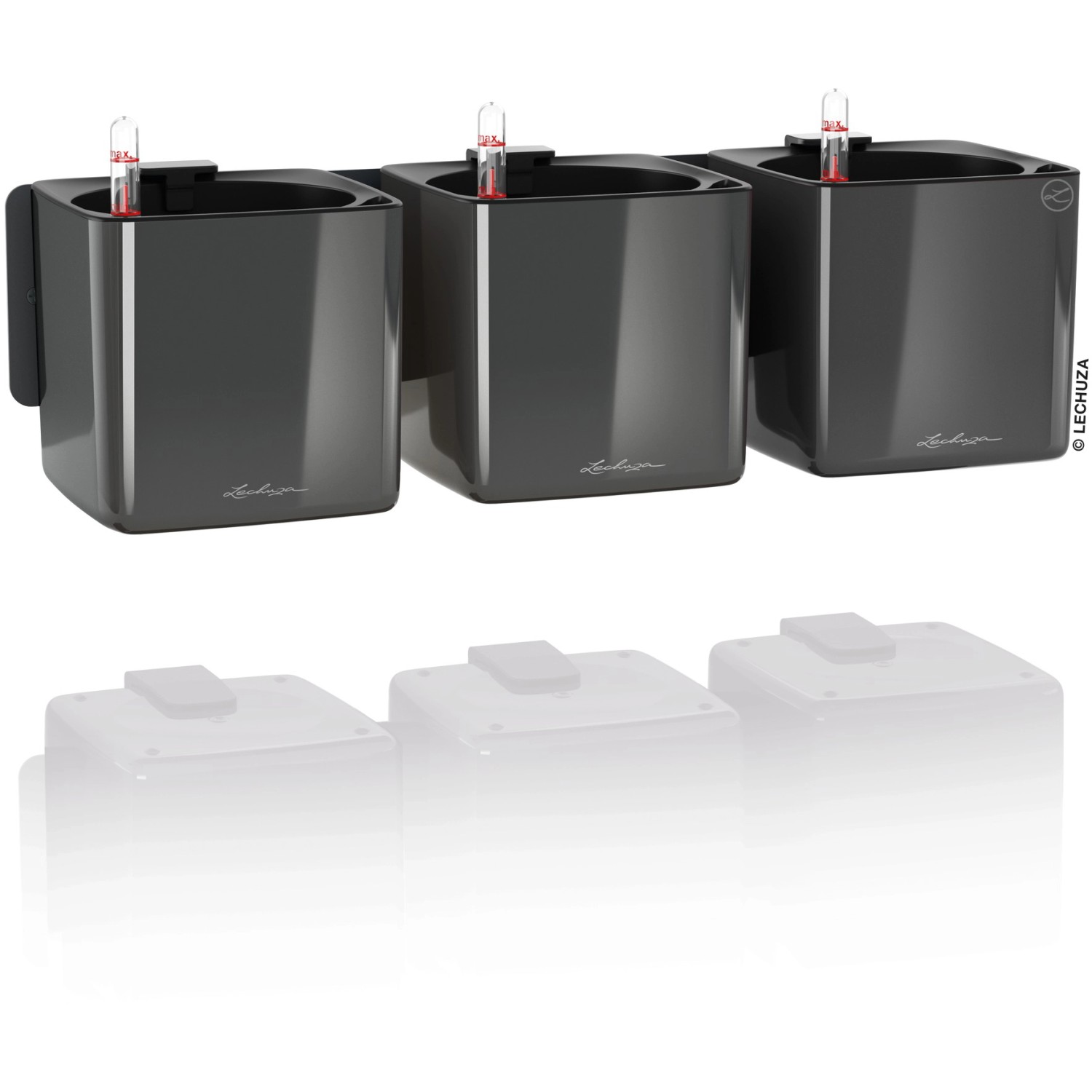 Lechuza Sada květináčů Green Wall Home Kit Glossy antracitová lesklá 48 cm