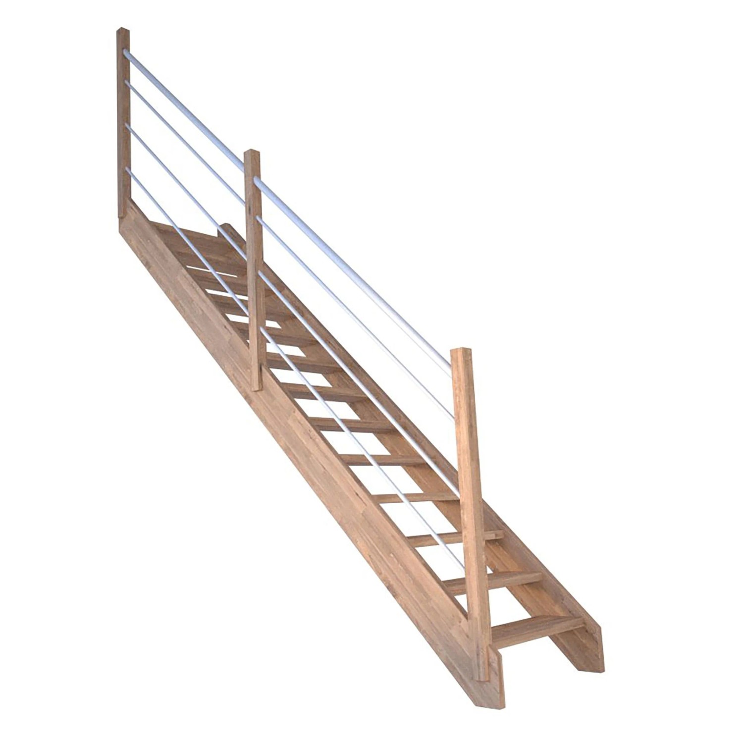 StarWood Schody Mykonos Pro dubové rovné 80cm otevřené dřev.nerez.bílé zábradl L