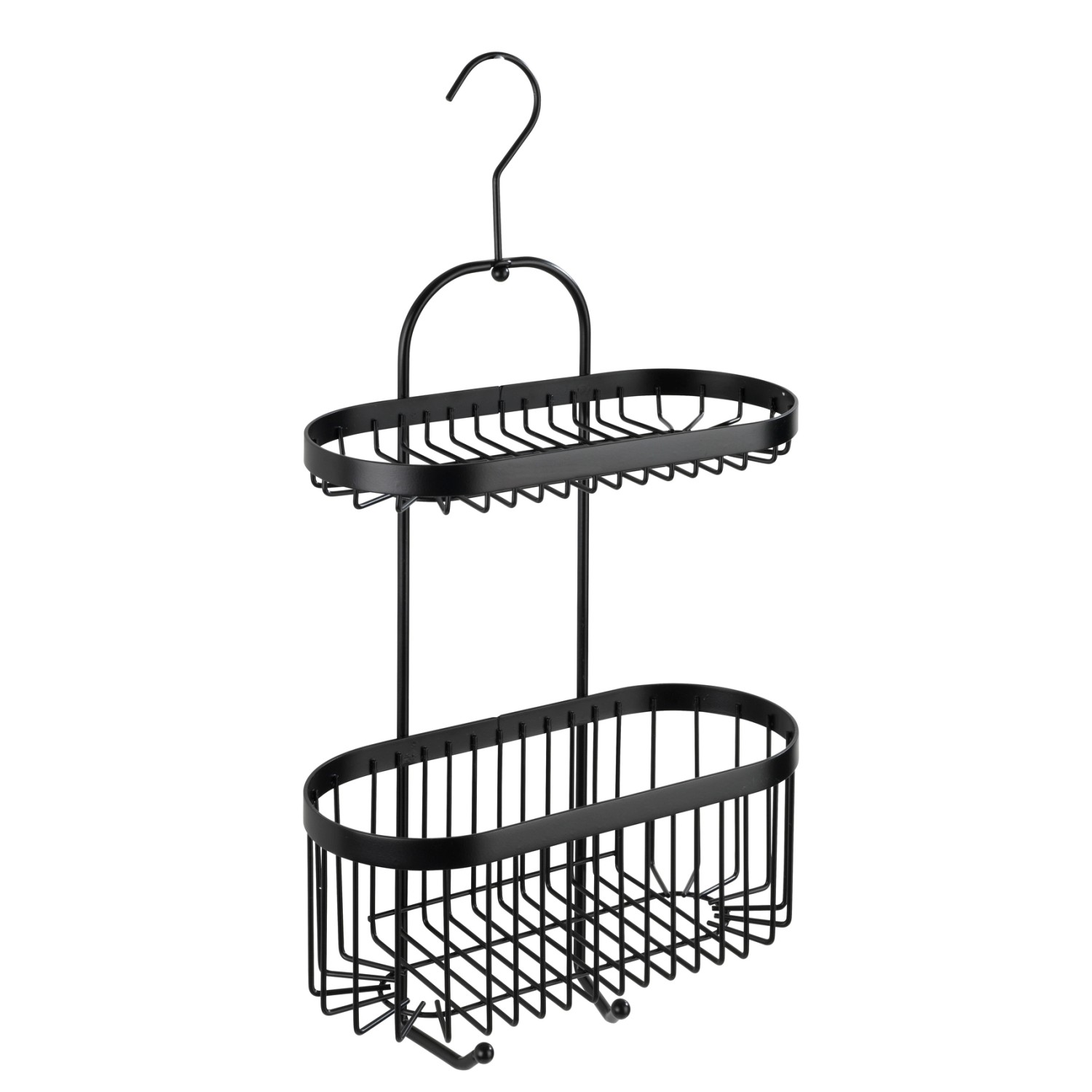 Police na závěsu, dva koupelnové koše Classic Plus Wenko, barva černá černá