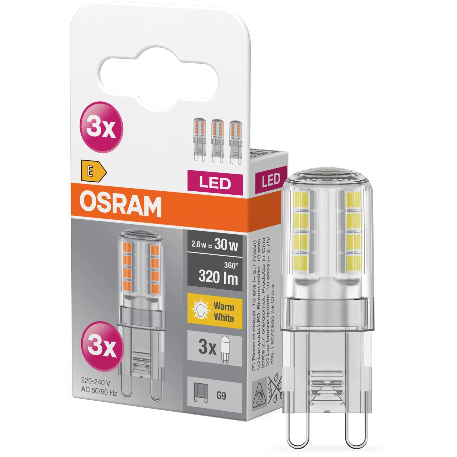OSRAM Speciální LED žárovka BASE PIN G9 2,6W 320lm 2700K pr. 15 x 47 mm