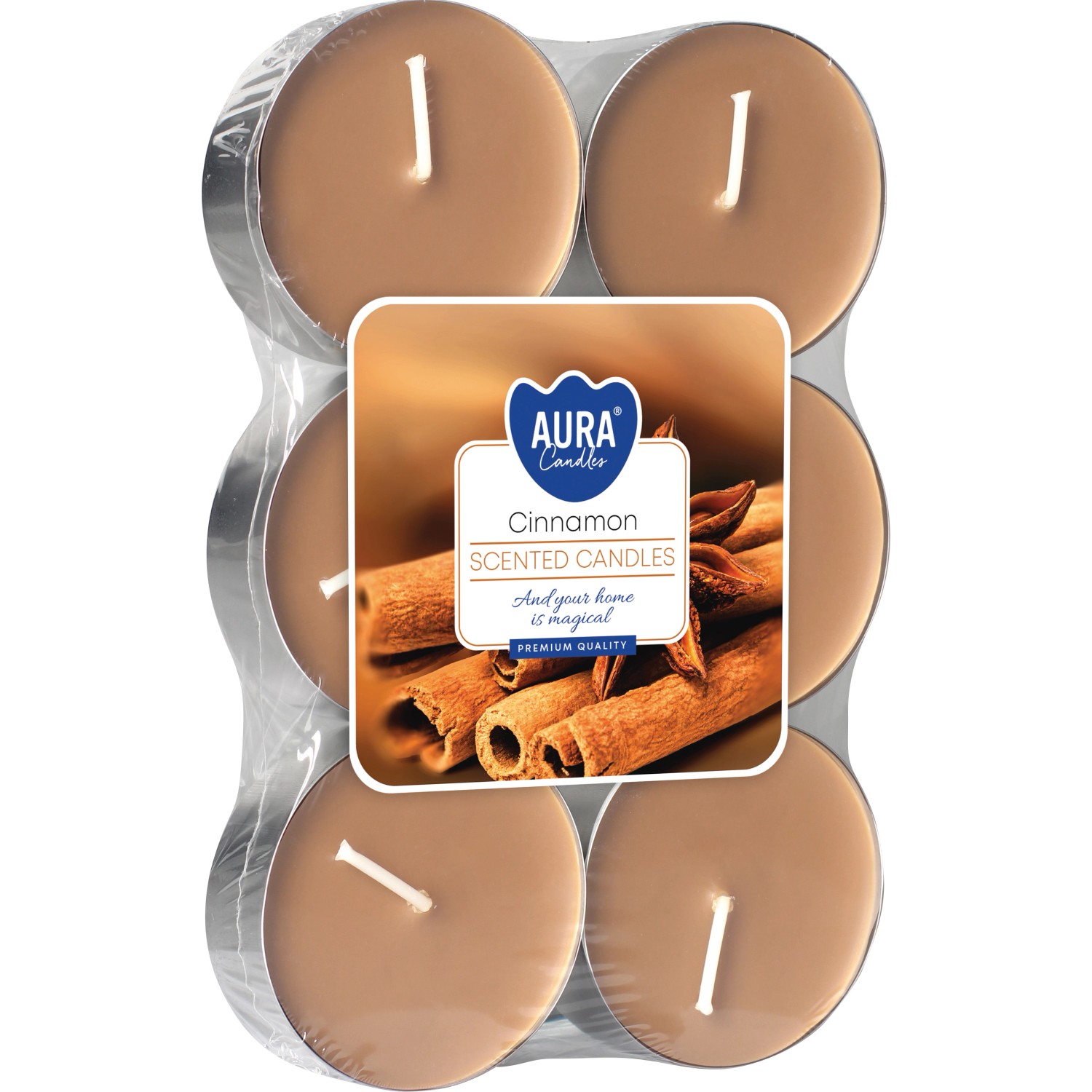 AURA Candles Maxi vonná čajová svíčka Cinnamon pr. 5,7 cm, 6 ks