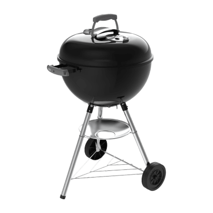 Černý gril na dřevěné uhlí Weber Bar-B Kettle 47 cm s teploměrem ve víku a popelníkem.