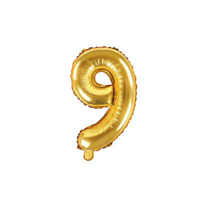 PartyDeco Balón fóliový číslo "9", 35 cm, zlatý