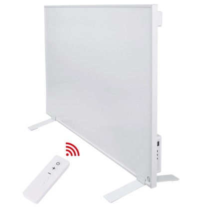 Bílý elektrický topný panel s dálkovým ovládáním. Ideální pro vnitřní použití.