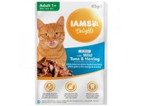 IAMS Kapsička Delights Adult s tuňákem a sleděm v želé 85 g