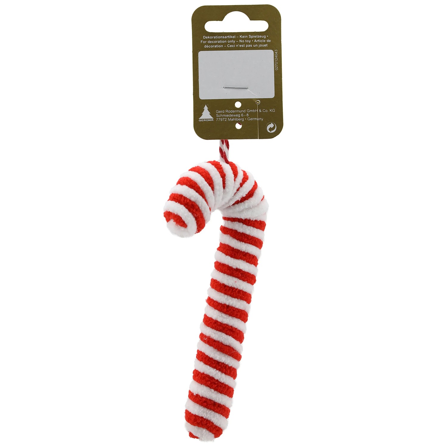 GEROMA Vánoční ozdoba Candy Cane plyšová bílo-červená 13 cm