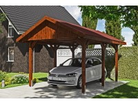 Skan Holz Přístřešek na auto Wallgau ořech, červené šindele, 380 x 500 cm
