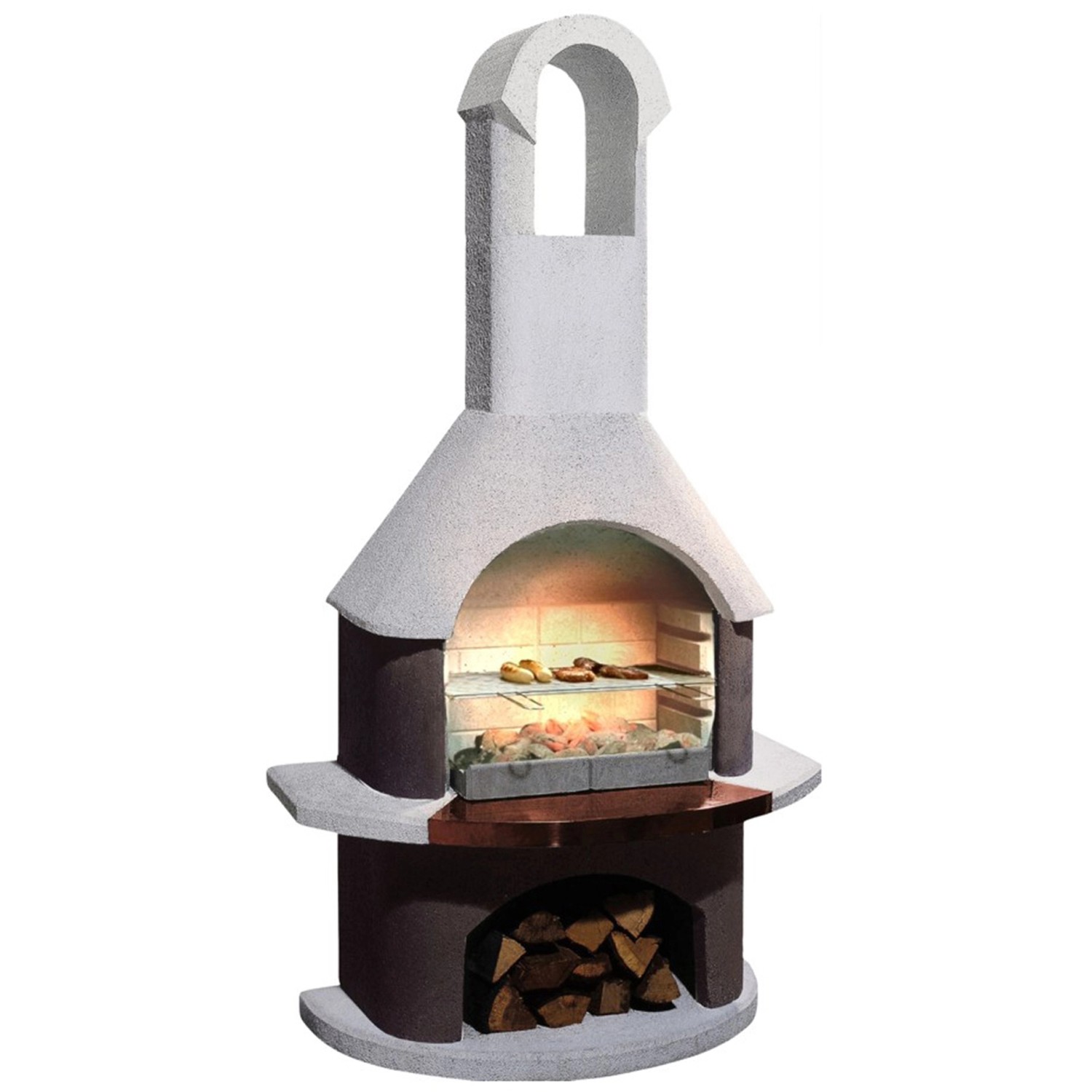 Buschbeck Zahradní grilovací krb St. Moritz, bílá/hnědá, 110 x 65 x 203 cm