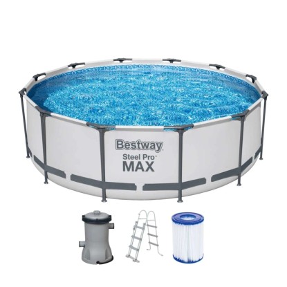 Bestway ocelový rámový bazén Steel Pro Max, Ø 366 cm, se sadou s čerpadlem, žebříkem a filtrační vložkou.