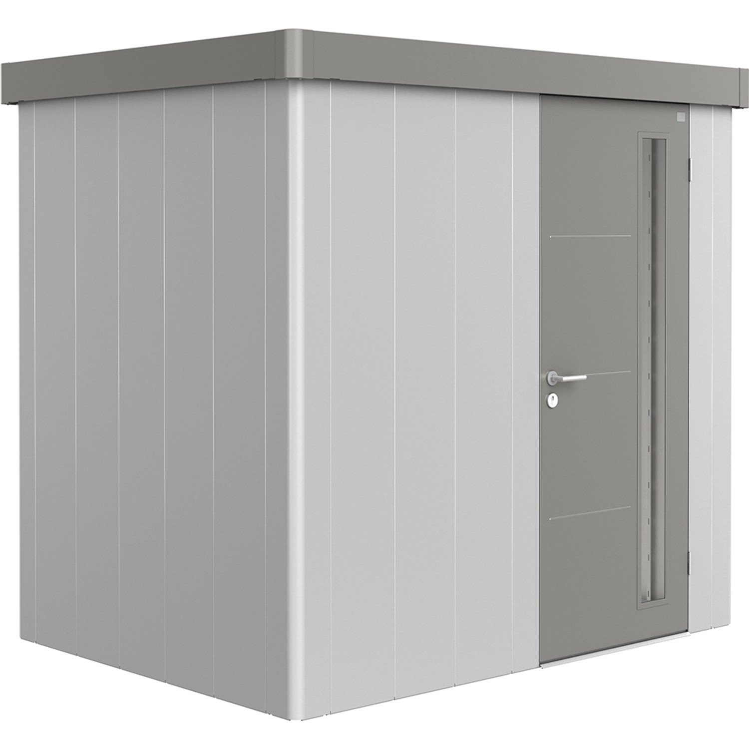 Biohort Plechový zahradní domek Neo1B 1.2 standardní dveře stříbrná 236 x 180 cm