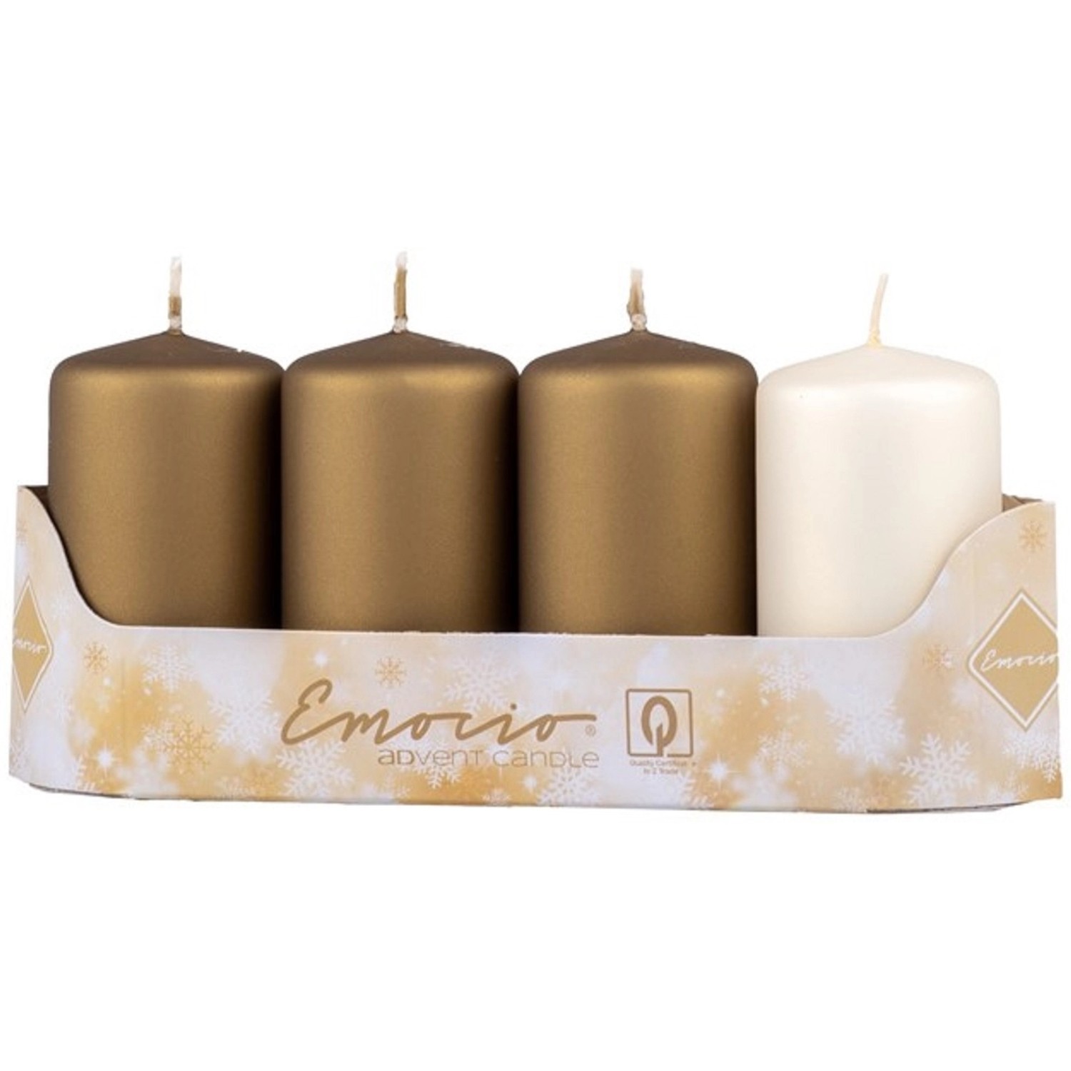 Emocio Svíčka válcová metal mat, mix zelená+krémová, 40 x 75 mm, 4 ks