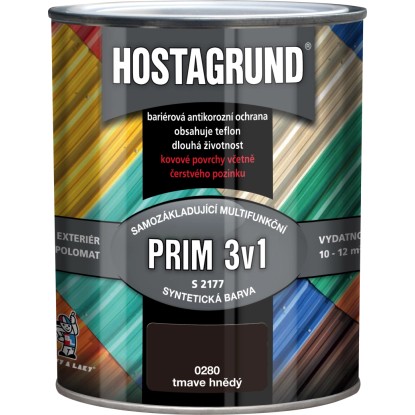 HOSTAGRUND Základní i vrchní barva na kov 3v1 PRIM S2177 0280 hnědá tmavě 600 ml