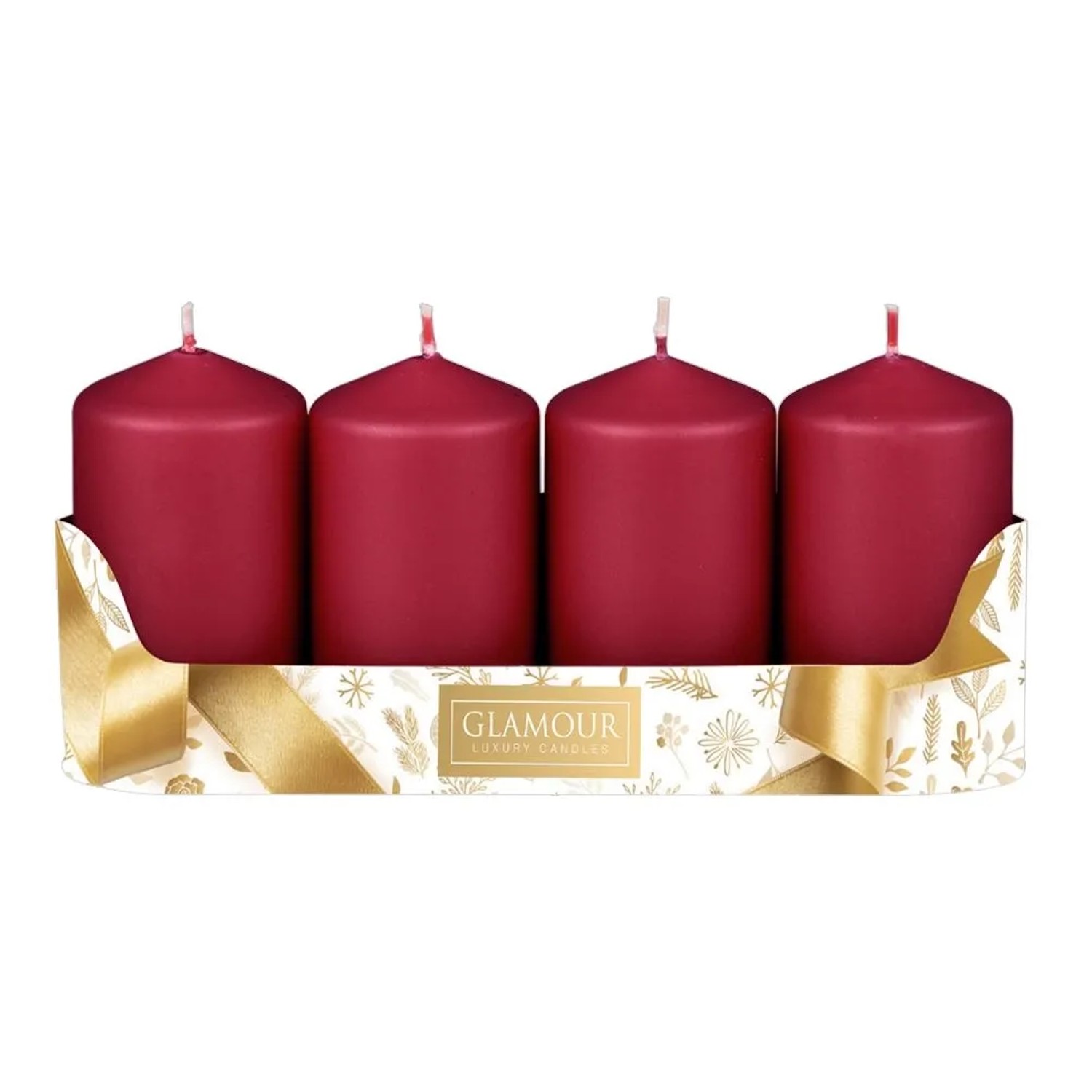 Sada adventních svíček VÁLEC metalická matná červená 5 x 9 cm, 4 ks