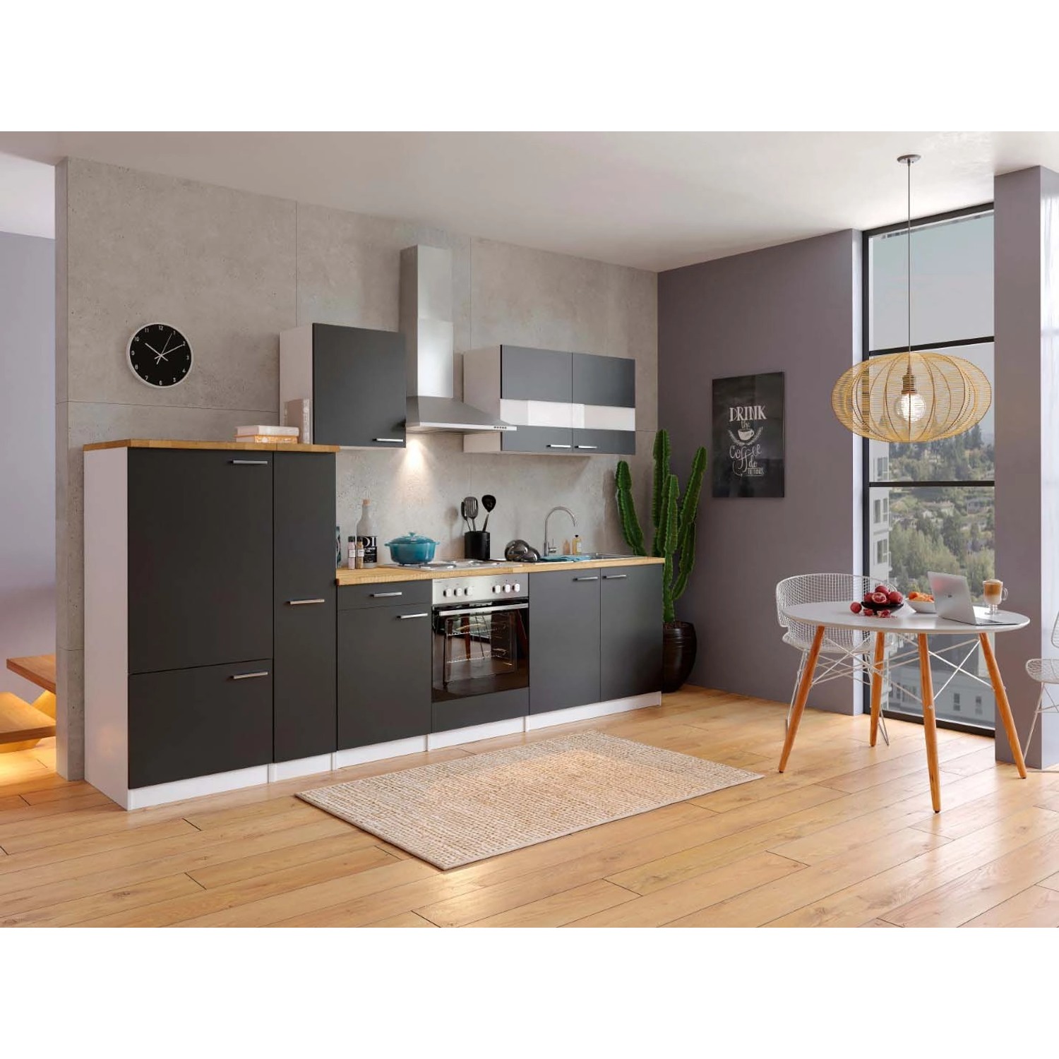 Respekta Kuchyně Malia černá/ořech 300 cm - bez el. přístrojů